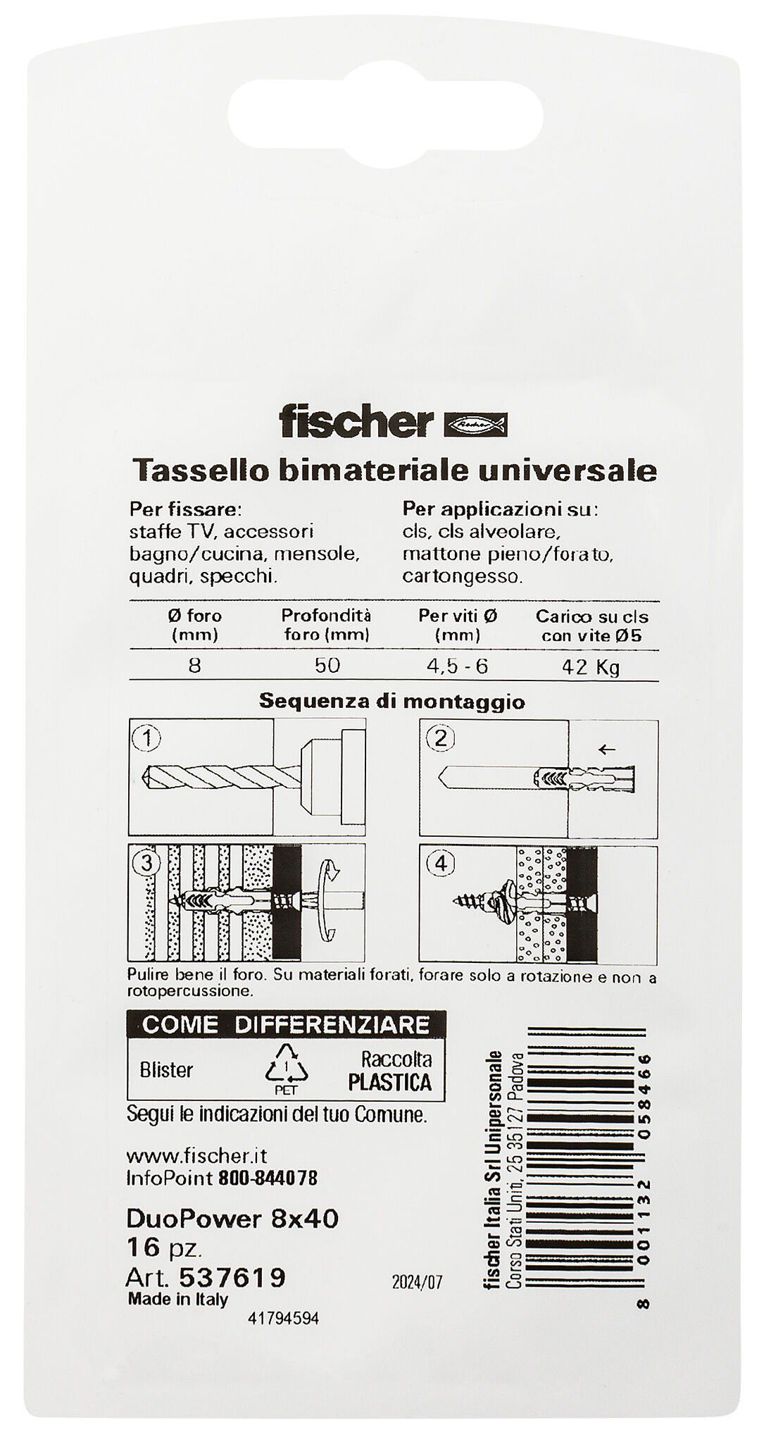 Confezione: "DuoPower 8x40 tassello in blister"