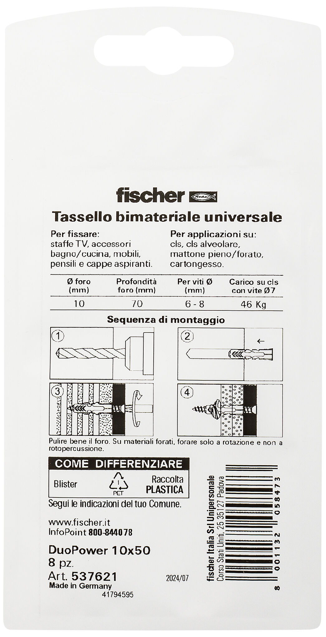 Confezione: "DuoPower 10x50 tassello in blister"