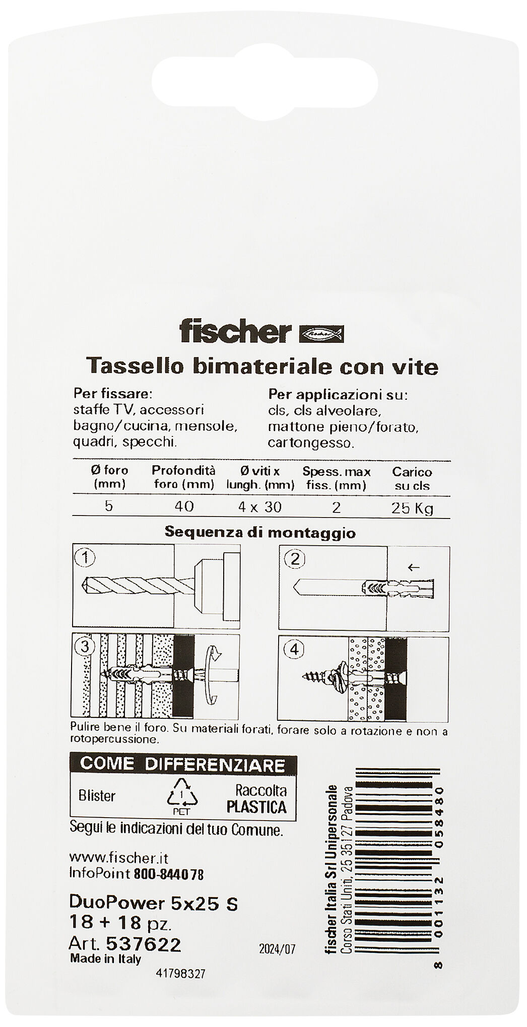 Confezione: "DuoPower 5 S tassello con vite in blister"