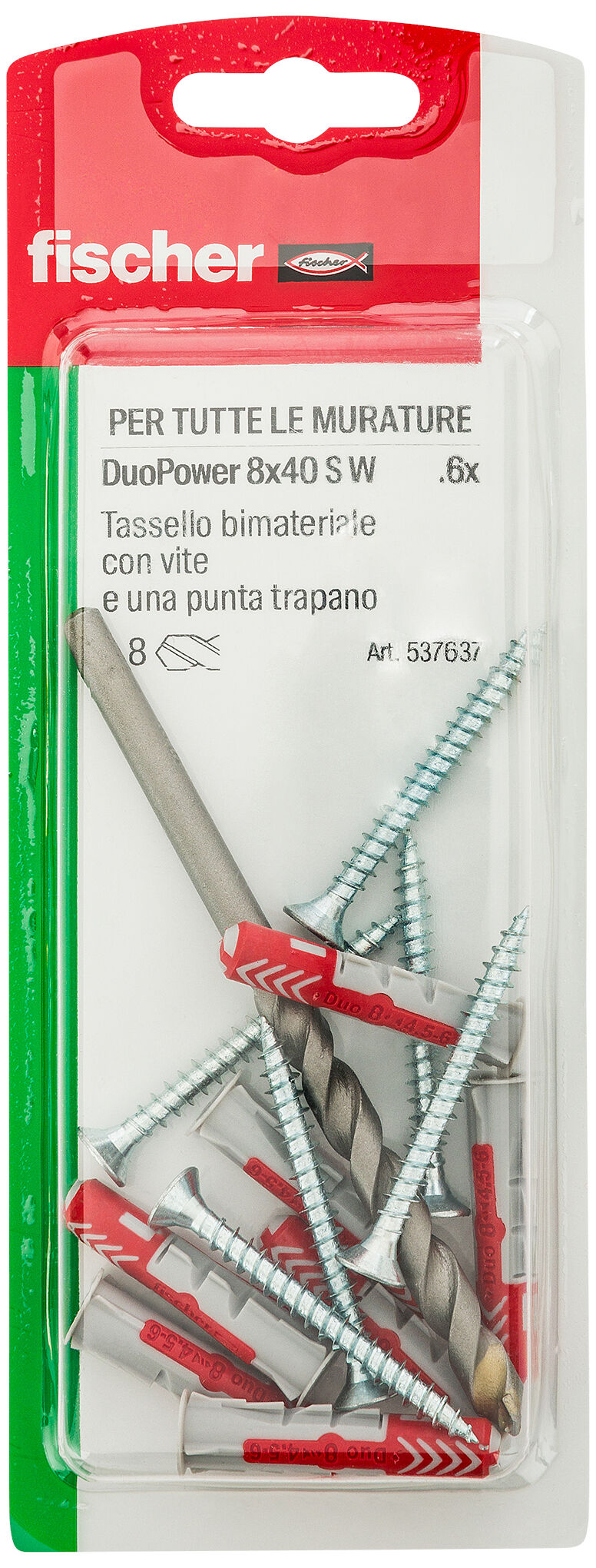 Confezione: "DuoPower 8x40 S W100 tassello con vite e punta in blister"
