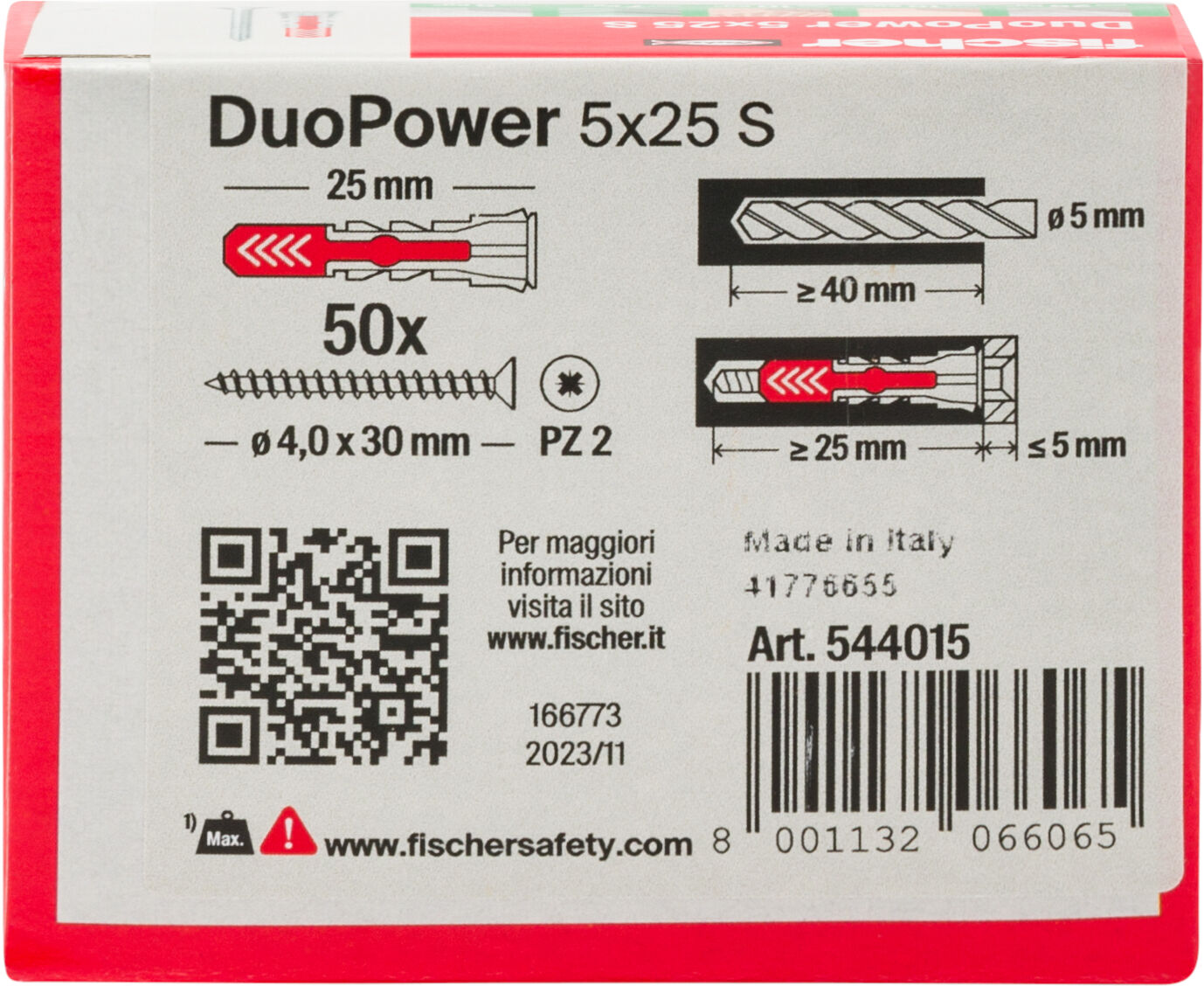 Confezione: "DuoPower 5x25 S Y tassello con vite"