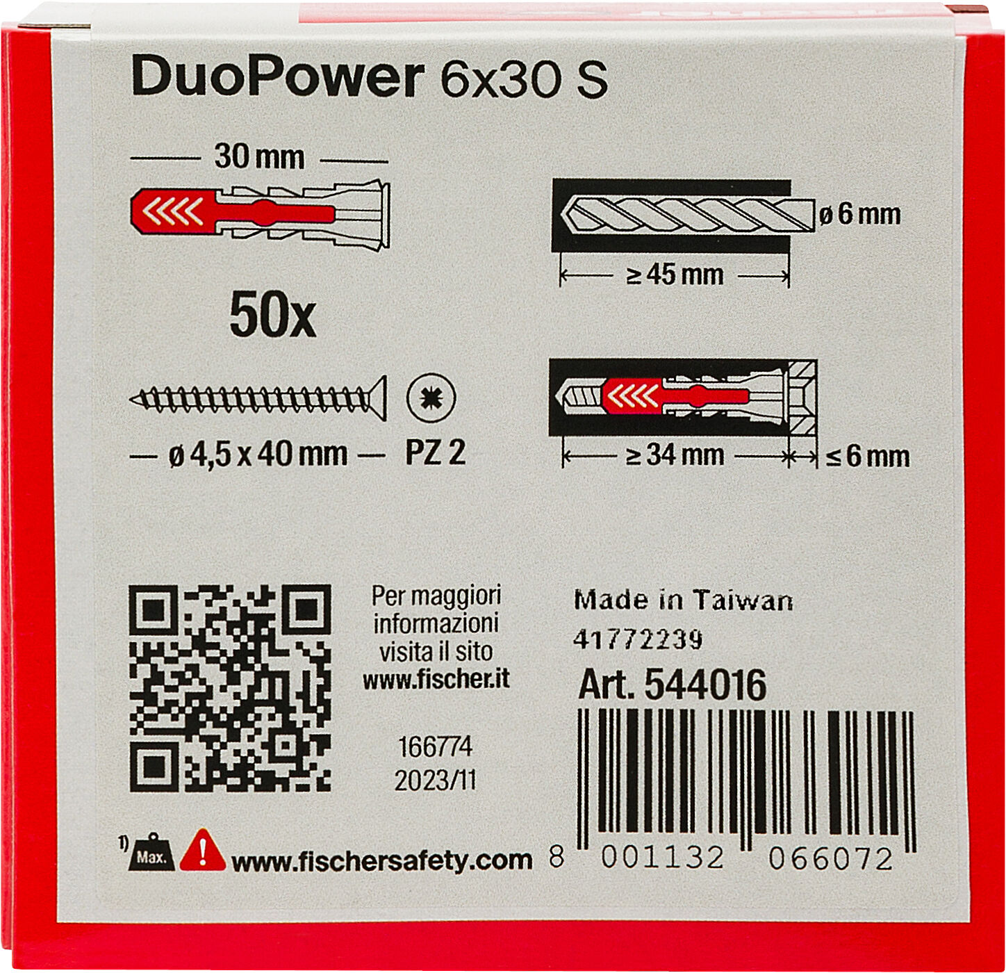 Confezione: "DuoPower 6x30 S Y tassello con vite"