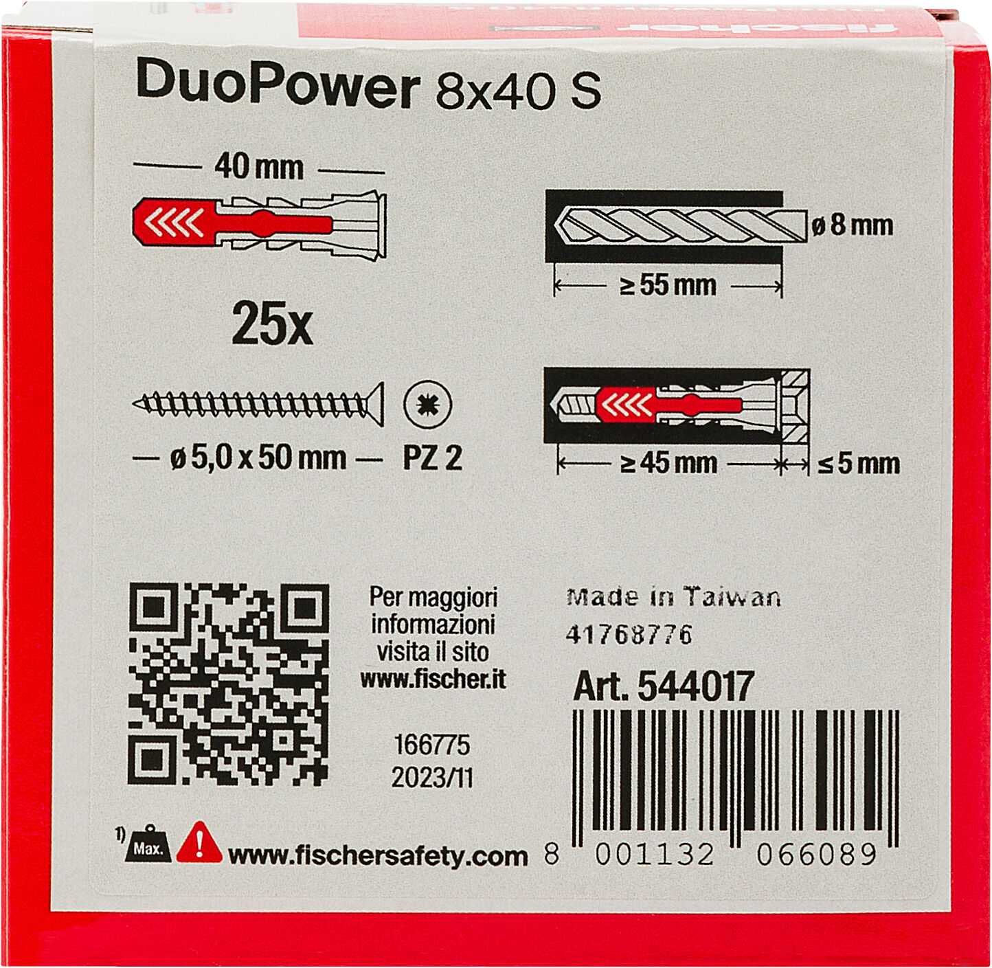 Confezione: "DuoPower 8x40 S Y tassello con vite"