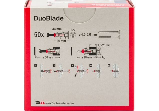 Packaging: "Cheville autoforeuse pour plaques de carton plâtre fischer DuoBlade"