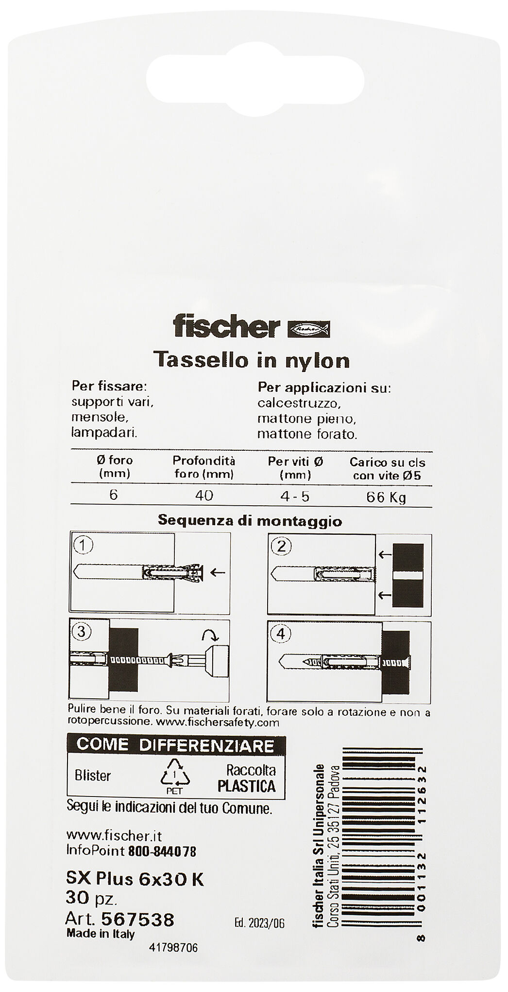 Confezione: "SX Plus 6x30 Tassello in Blister"
