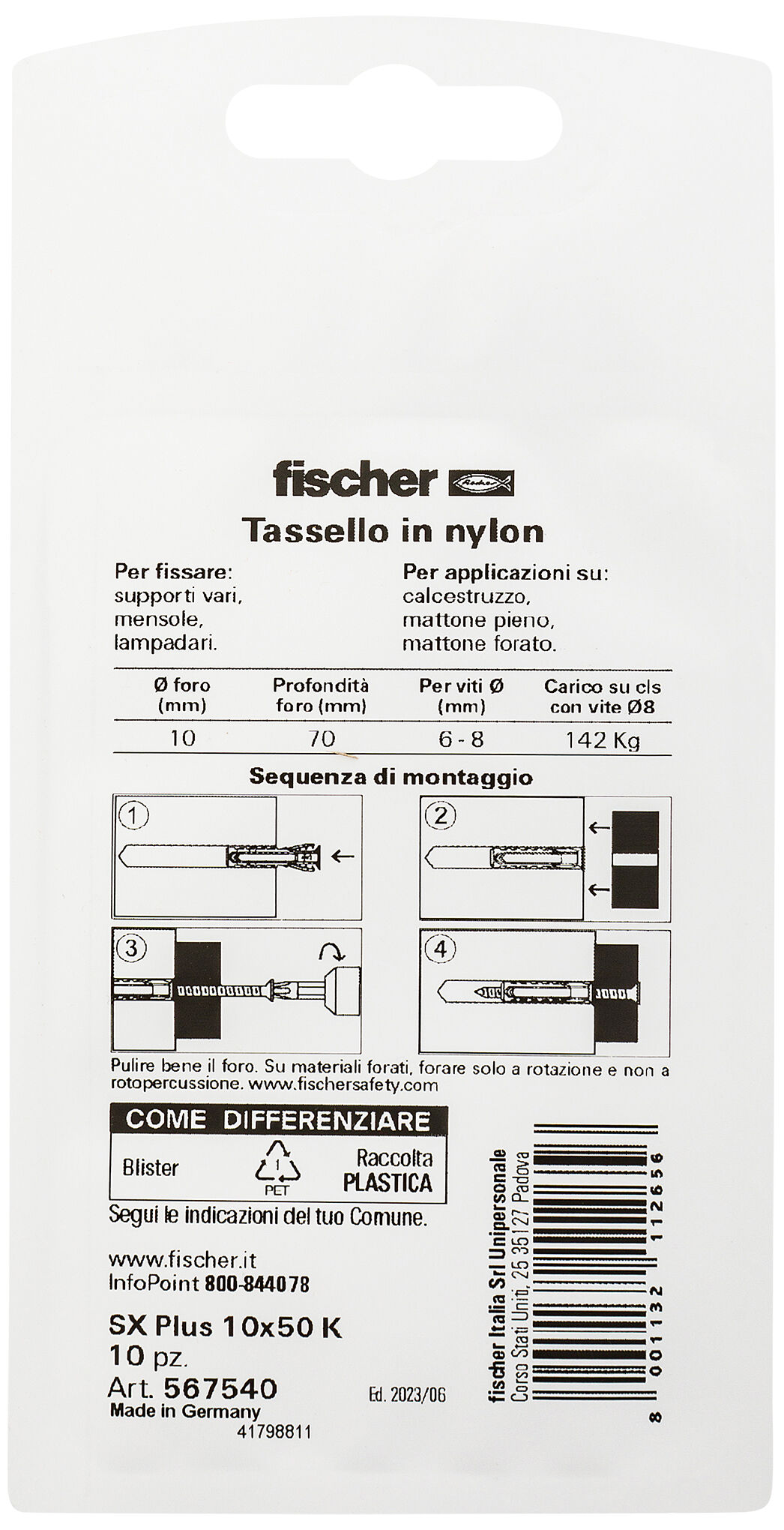 Confezione: "SX Plus 10x50 Tassello in Blister"