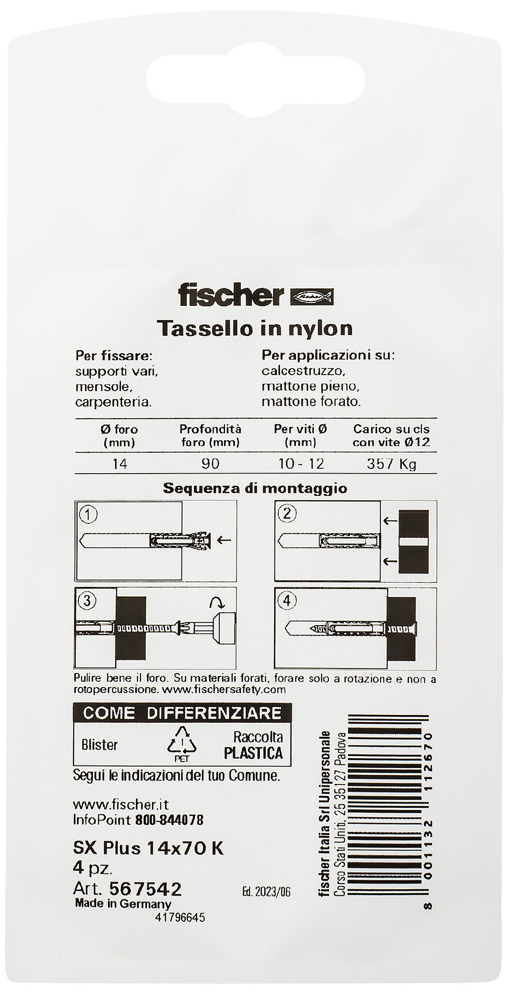 Confezione: "SX Plus 14x70 Tassello in Blister"