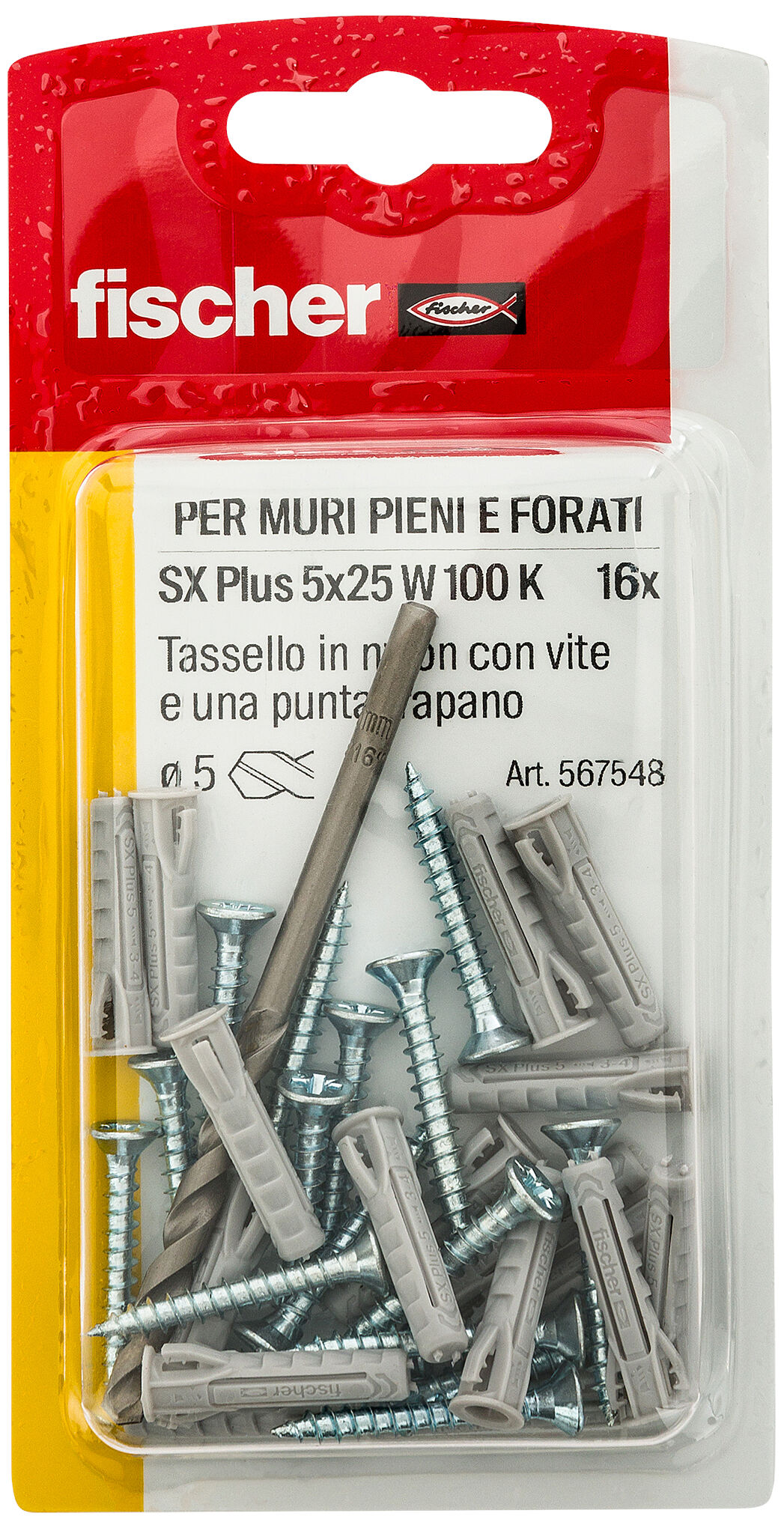 Confezione: "SX Plus 5x25 W100 Tassello con Vite e Punta in Blister"