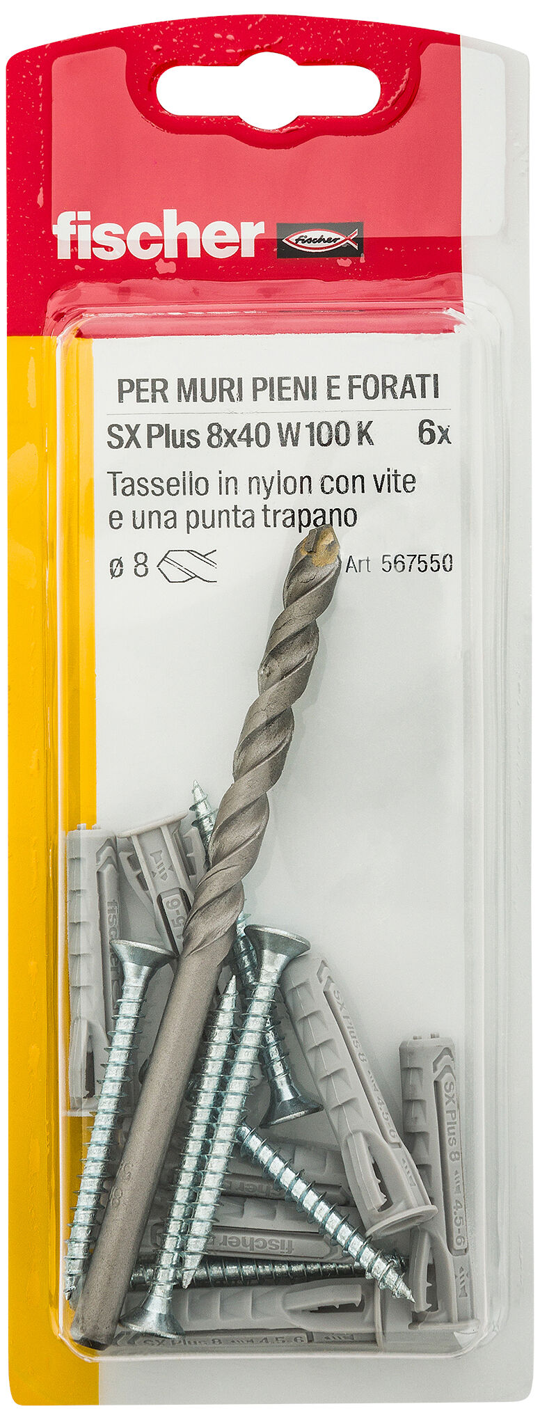 Confezione: "SX Plus 8x40 W100 Tassello con Vite e Punta in Blister"