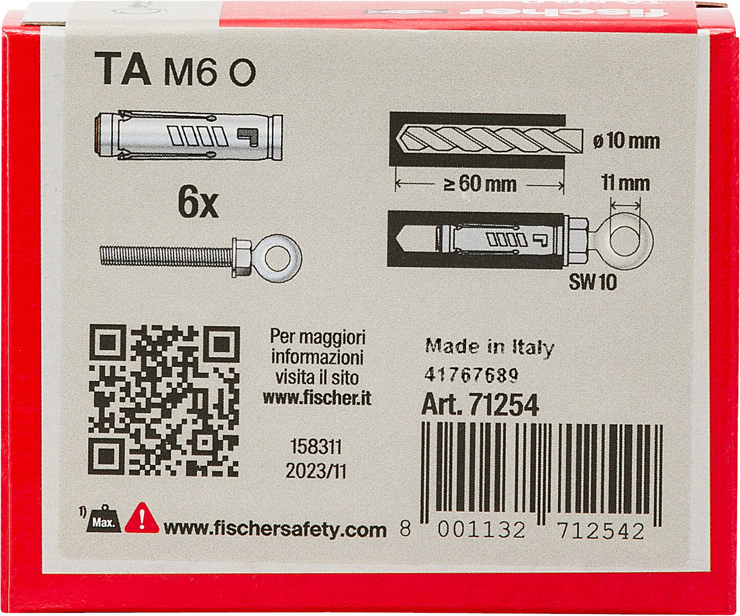 Confezione: "TA M6 O Y Ancorante metallico con occhiolo"