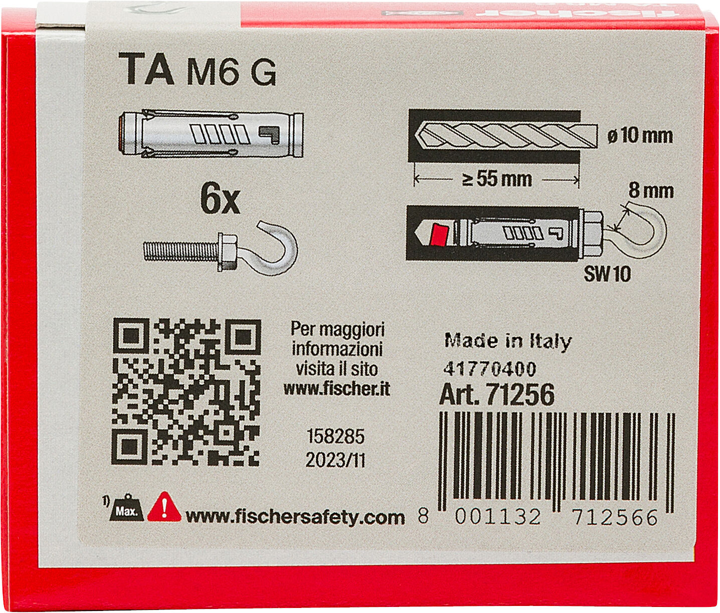 Confezione: "TA M6 G Y Ancorante metallico con gancio"