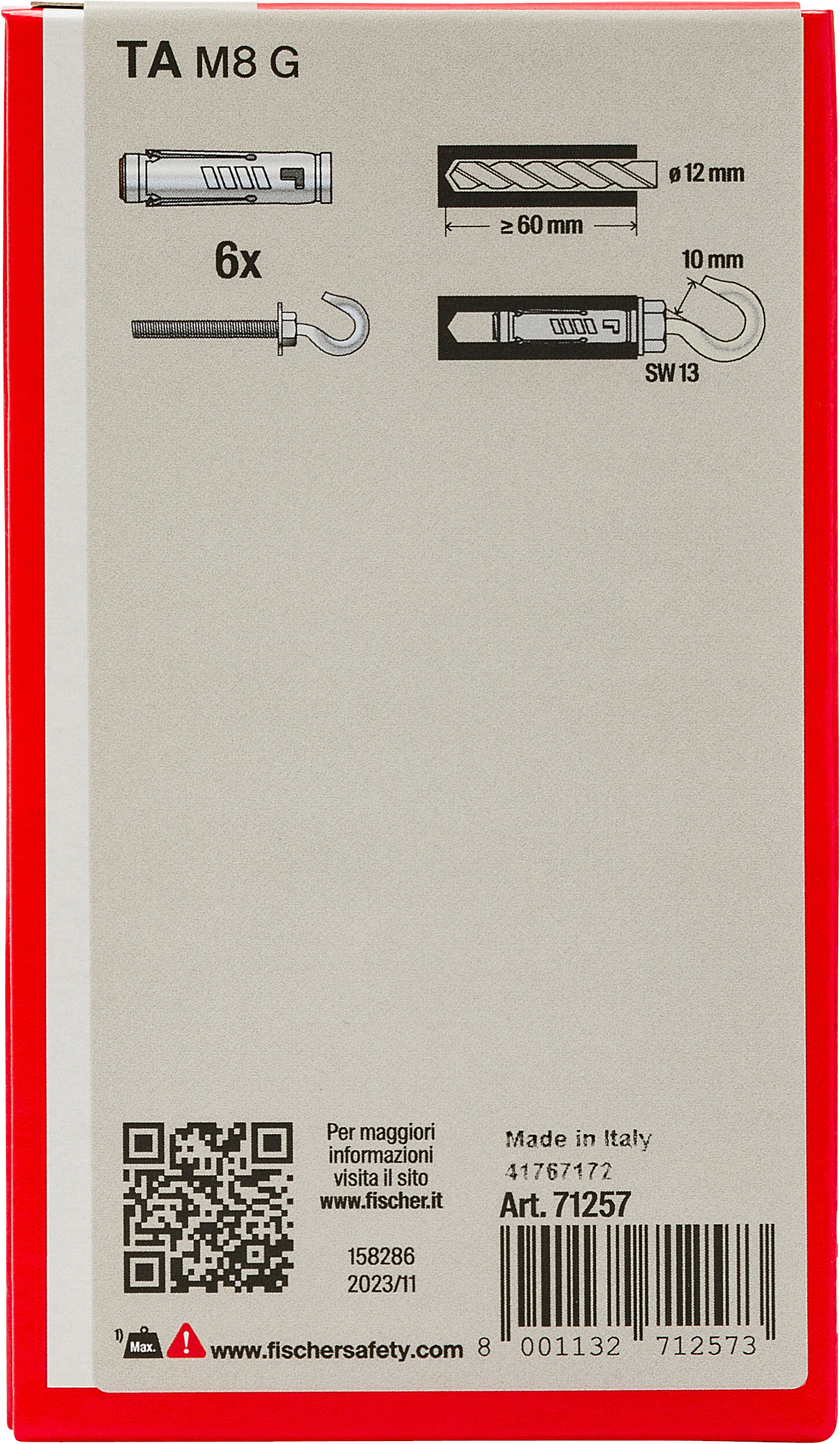 Confezione: "TA M8 G Y Ancorante metallico con gancio"