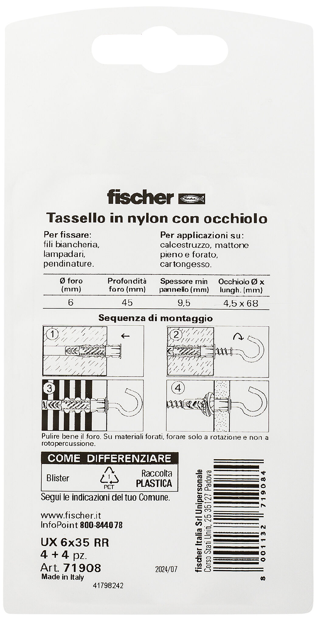 Confezione: "UX 6x35 R tassello in blister"