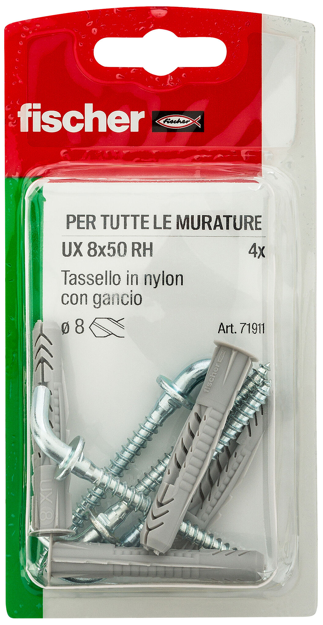 Confezione: "UX 8x50 H tassello con gancio in blister"