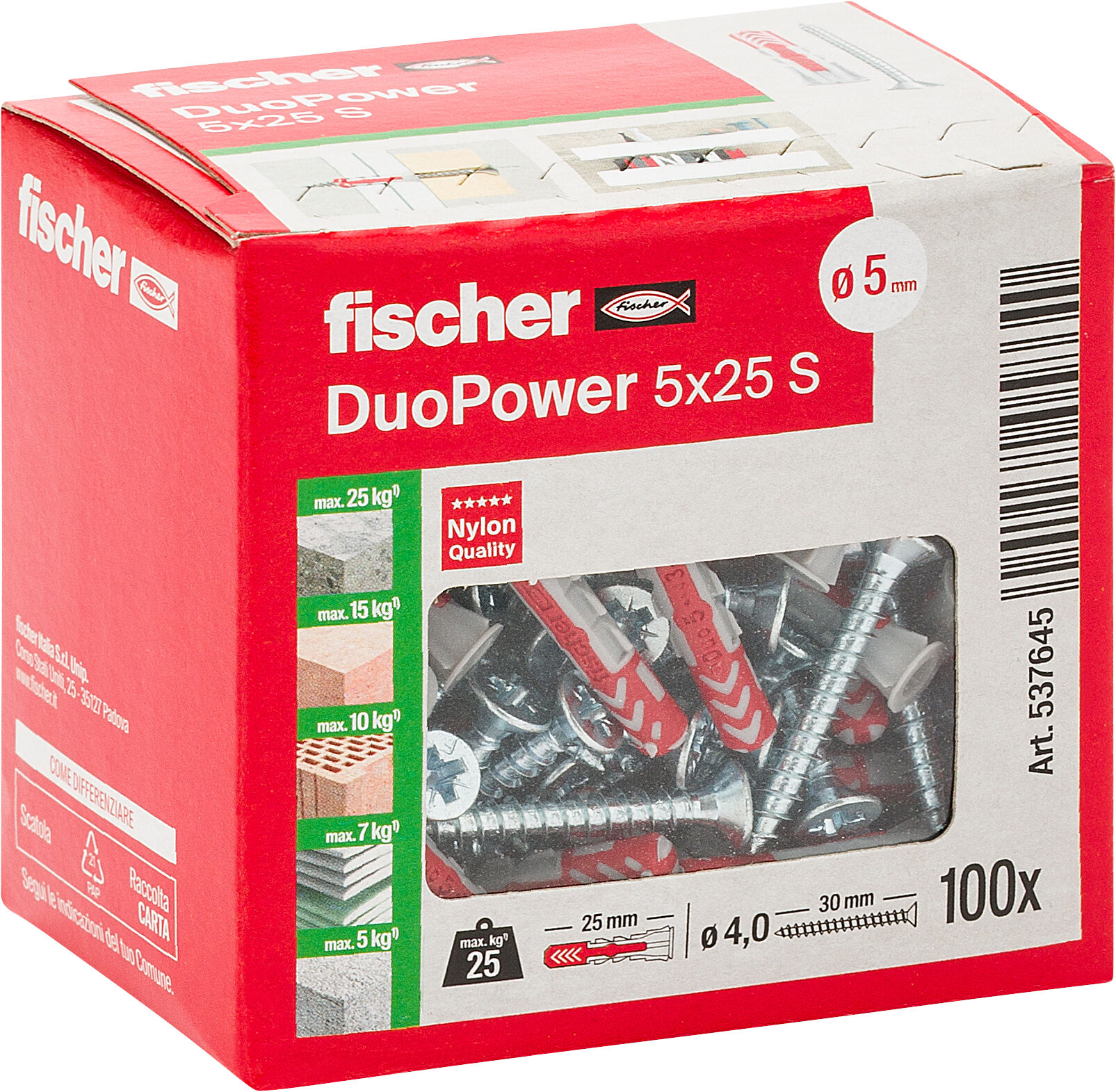 Confezione: "DuoPower 5x25 S tassello con vite"