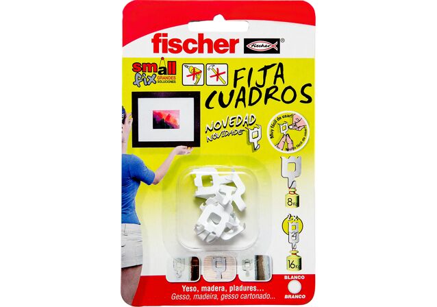 fischer - Cuelga fácil fija cuadros para colgar cuadros sin agujeros, 12  uds, Color Blanco & Fija cuadros de 3 puntas para colgar cuadros sin