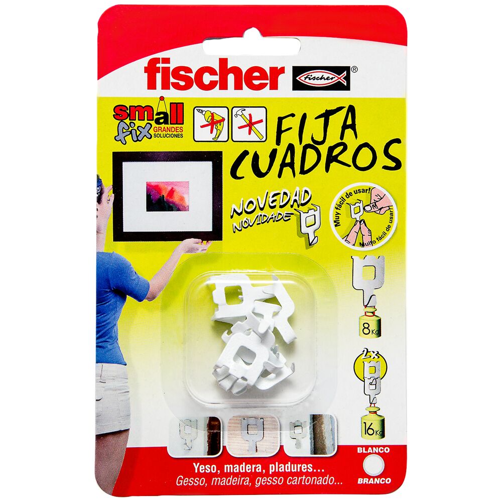 fischer - Cuelga fácil para colgar cuadros sin agujeros, para fijar cuadros  rectos, 10 uds : : Bricolaje y herramientas