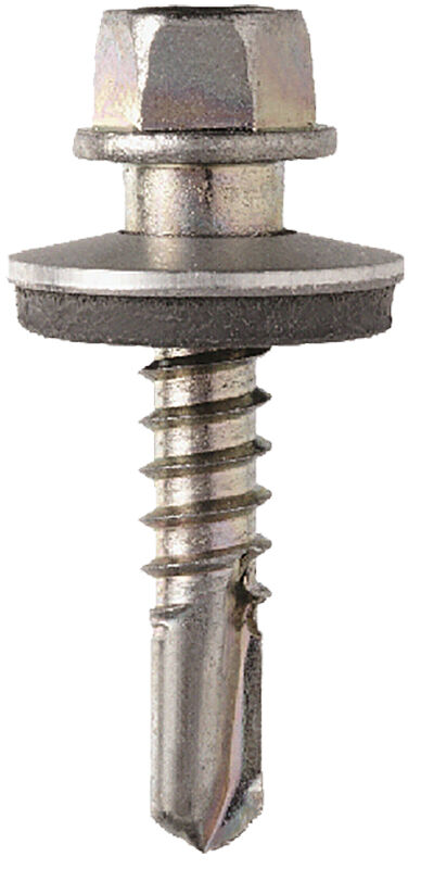 FRS-HTBS A2 pladeskrue med sekskanthoved med flange og 2-del skive med EPDM gummi gummi skive og borespids