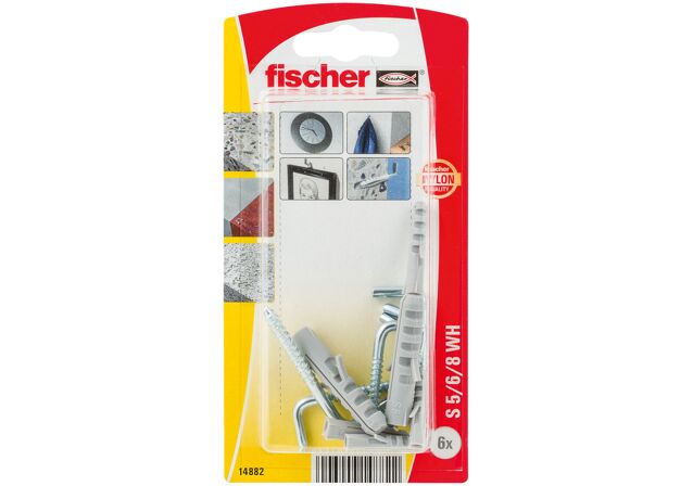 Packaging: "fischer Expansion plug S 5 / 6 / 8 WH with angle hook"