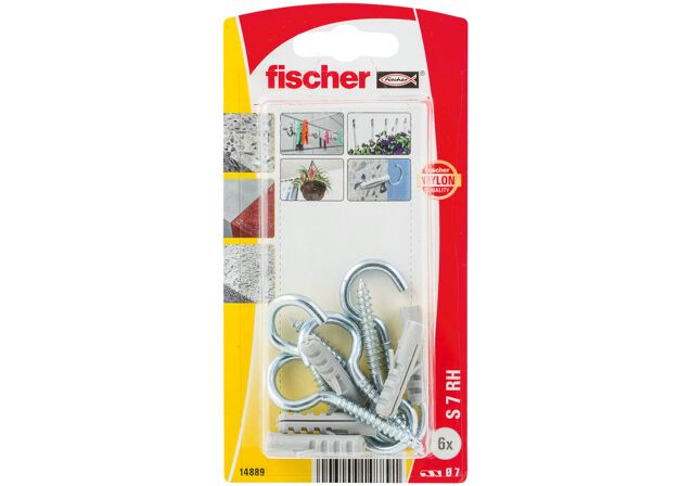 Packaging: "fischer Bucha de expansão S 7 RH com gancho redondo"
