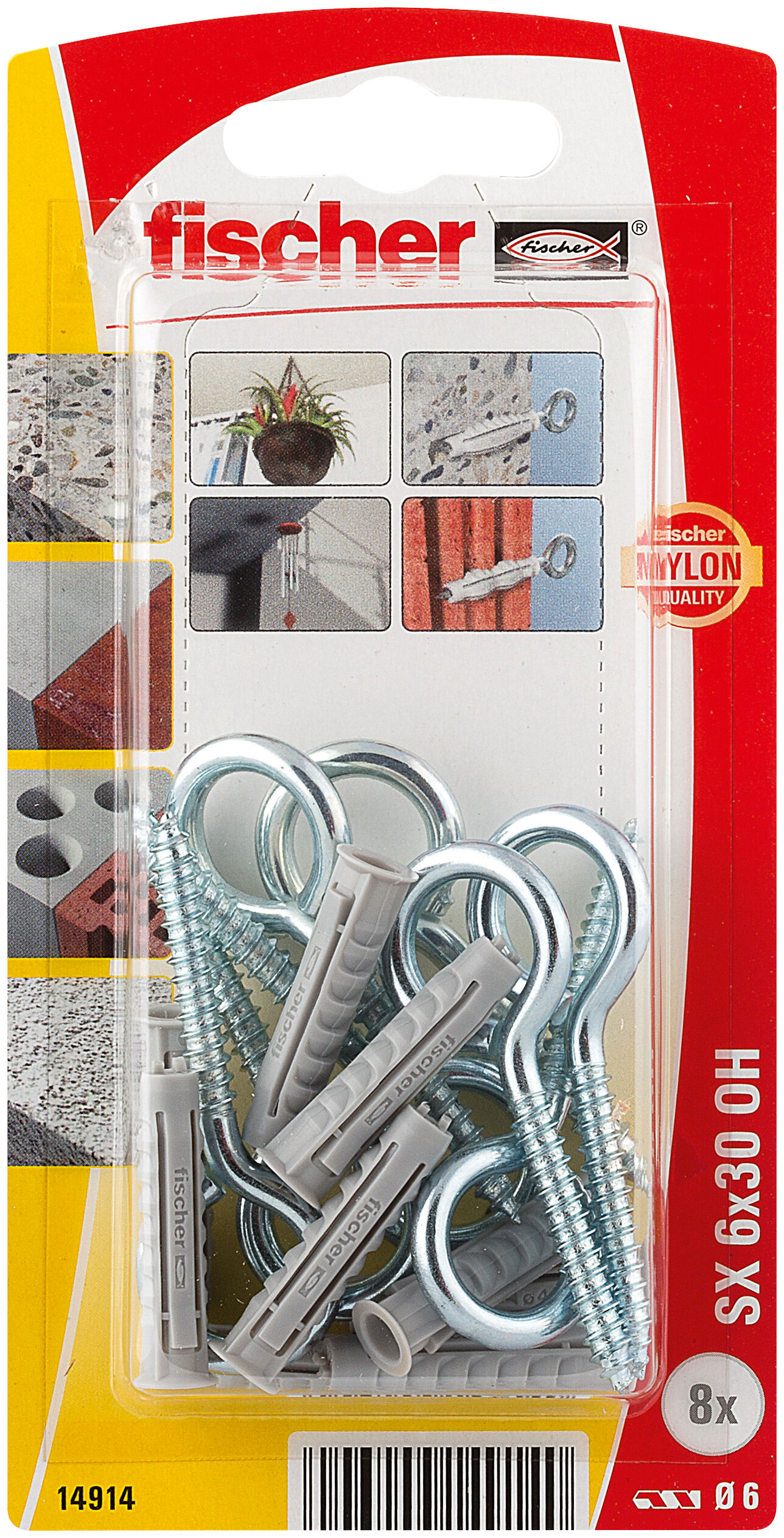 Packaging: "fischer Expansion plug SX 6 x 30 OH with eye hook"