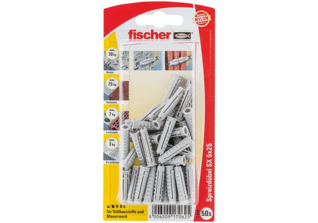 Packaging: "fischer Expansion plug SX 5 x 25 with rim"