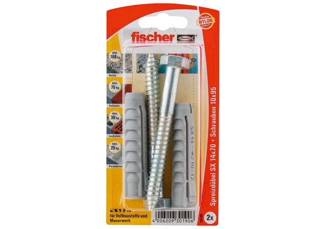 Packaging: "fischer Expansion plug SX 14 x 70 S with screw"