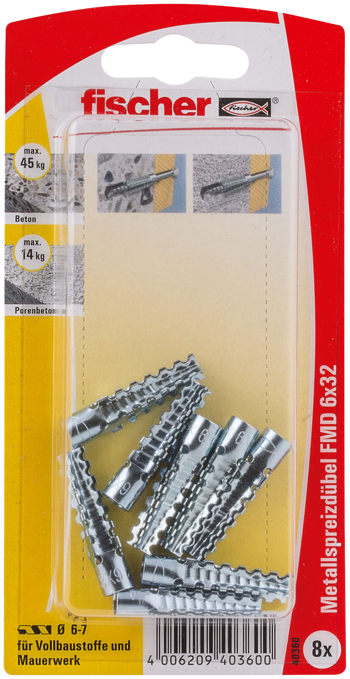 Packaging: "fischer Metal expansion anchor FMD 6 x 32 K SB-card"