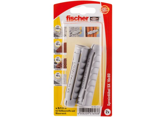 Packaging: "fischer Expansion plug SX 16 x 80 with rim"