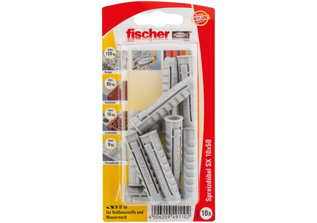 Packaging: "fischer Expansion plug SX 10 x 50 with rim"