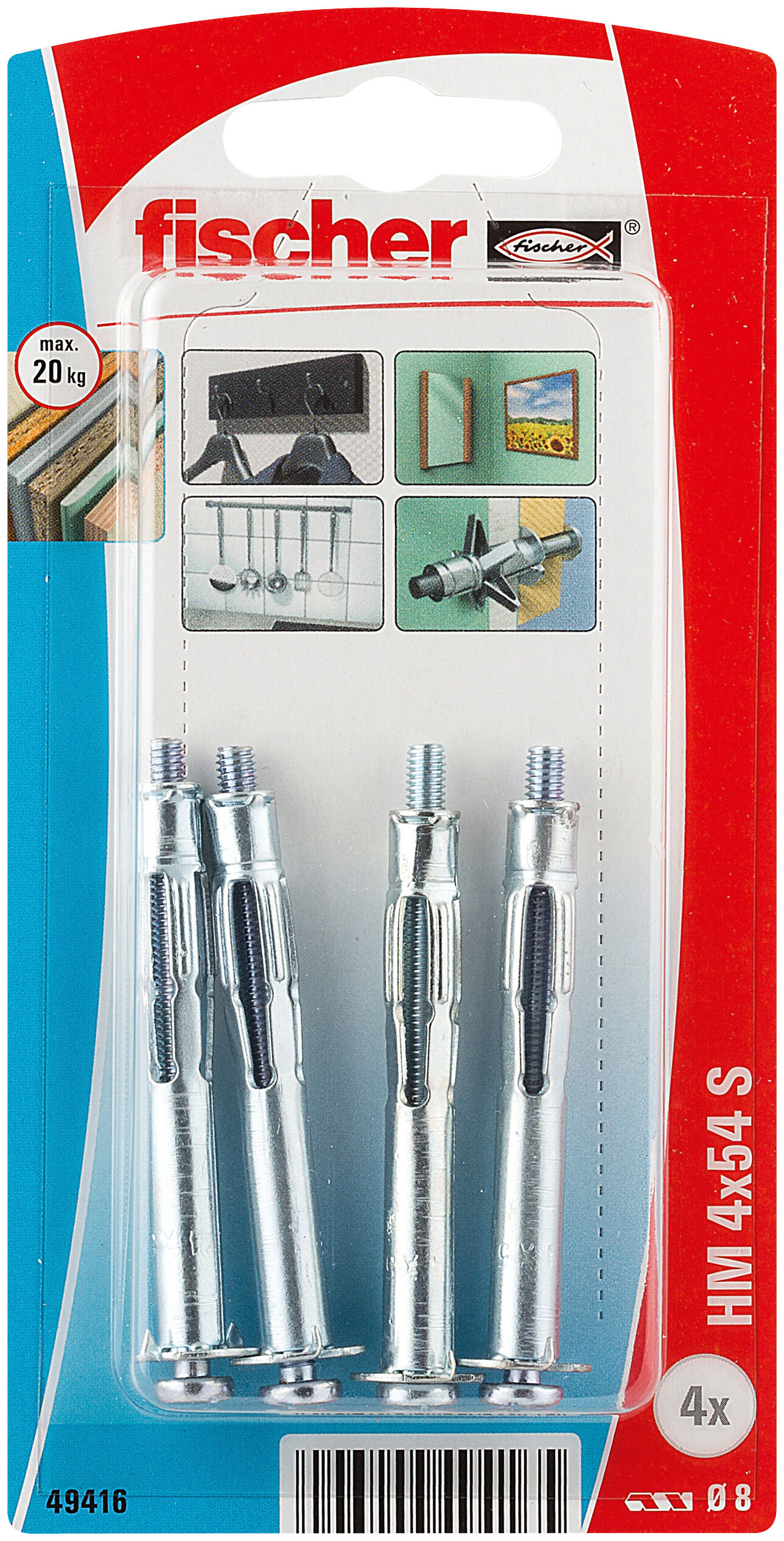 Packaging: "fischer Metal cavity fixing HM 4 x 54 S with screw SB-card"