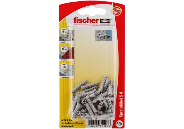 Packaging: "fischer Expansion plug S 4 GK large card"