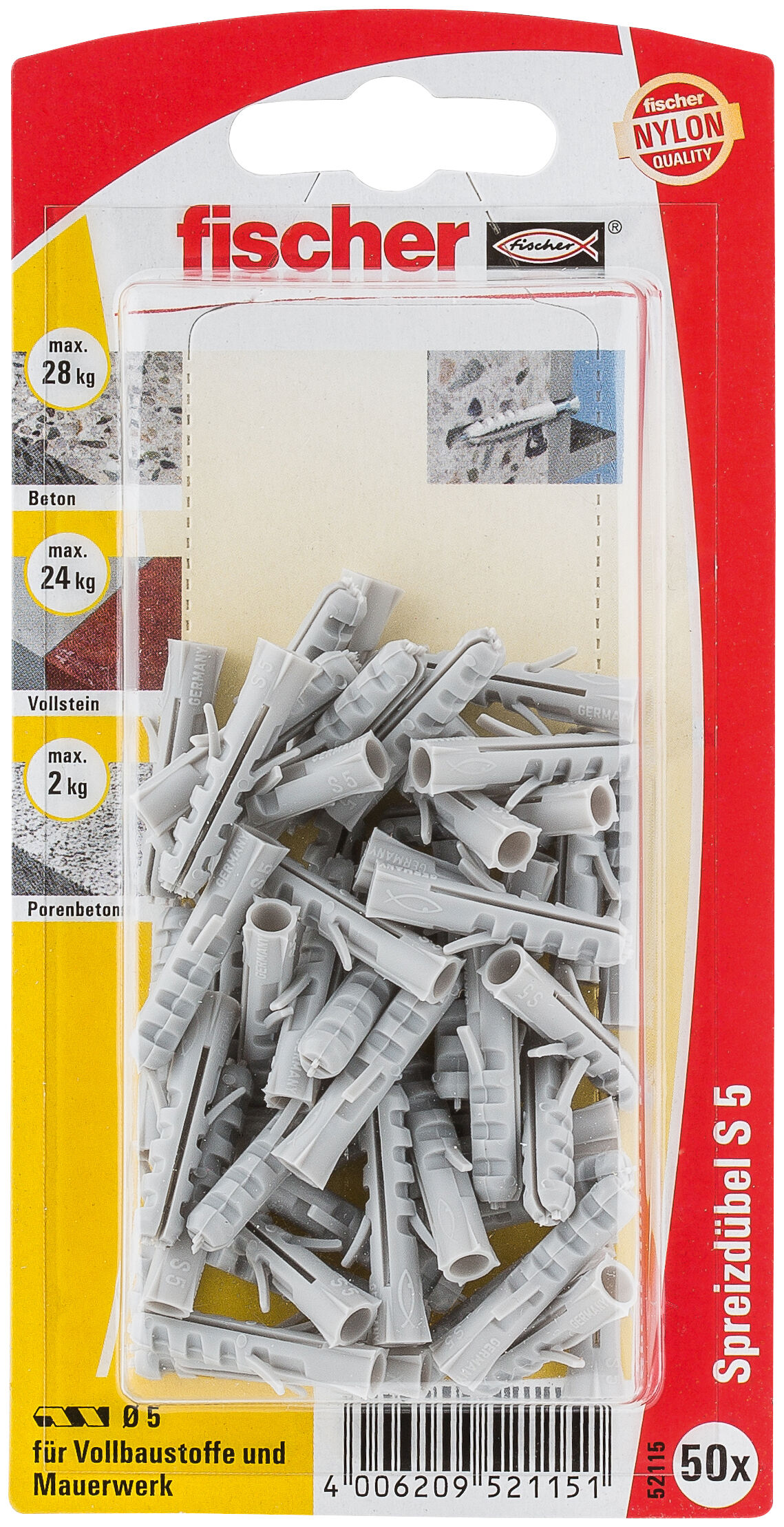 Packaging: "fischer Expansion plug S 5 GK large card"