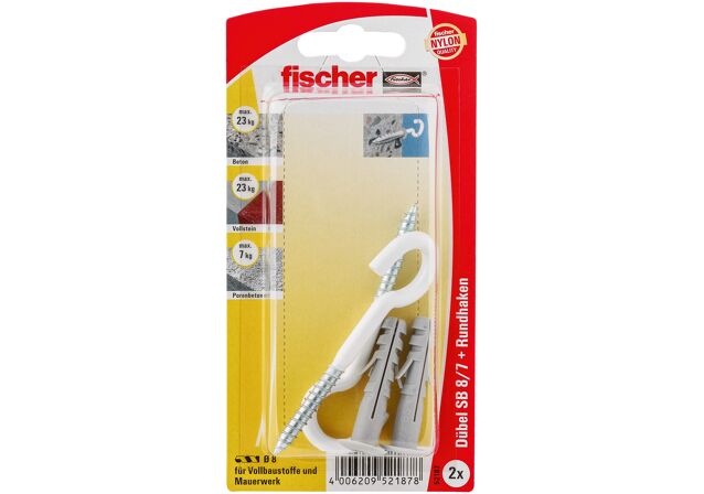 Packaging: "fischer Expansion plug SB 8/7 K with round hook SB-card"