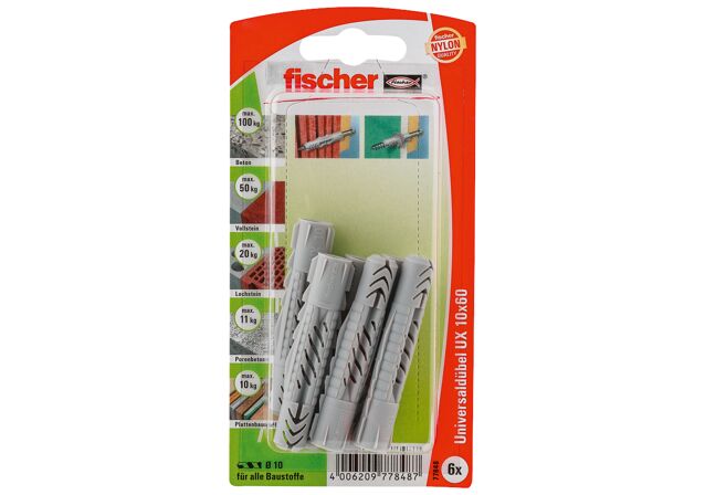 Packaging: "fischer Universal plug UX 10 x 60 K without rim"