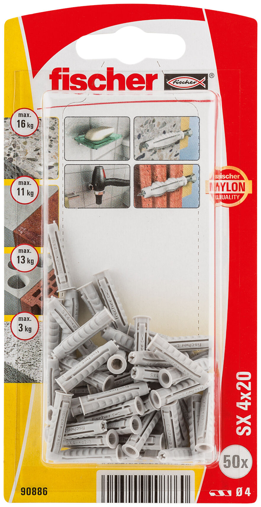 Packaging: "fischer Expansion plug SX 4 x 20 with rim"