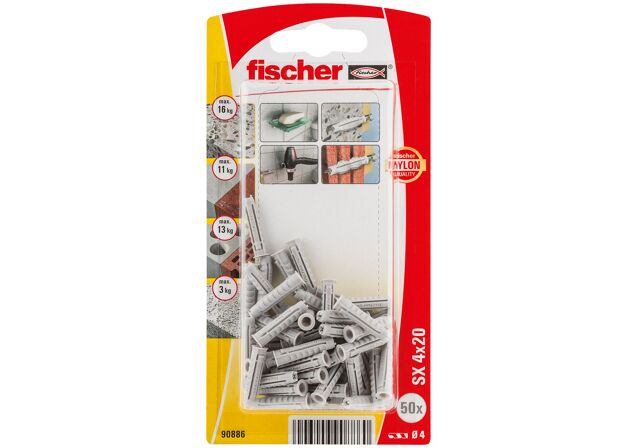 Packaging: "fischer Expansion plug SX 4 x 20 with rim"