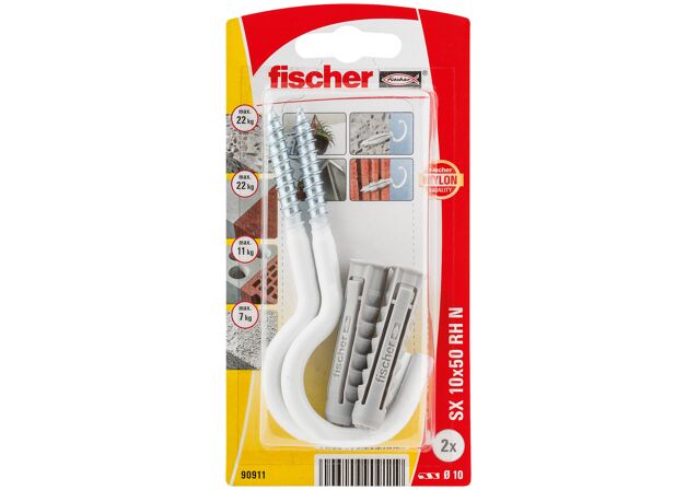 Packaging: "fischer Expansion plug SX 10 x 50 RH with round hook"