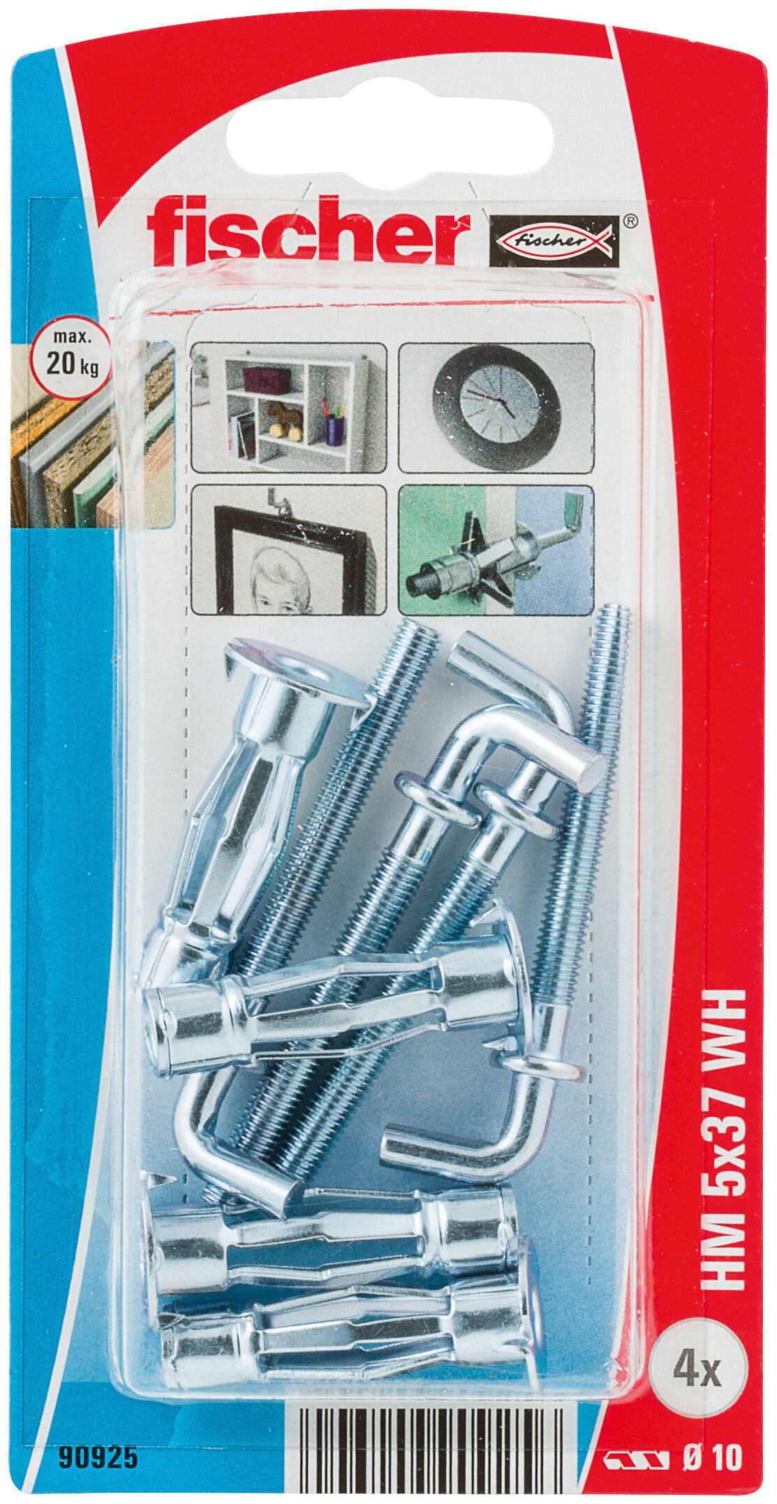 Packaging: "fischer Metal cavity fixing HM 5 x 37 H with angle hook SB-card"