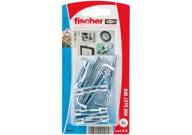 Packaging: "fischer Metallitulppa levyseiniin HM 5 x 37 H with angle hook SB-card"