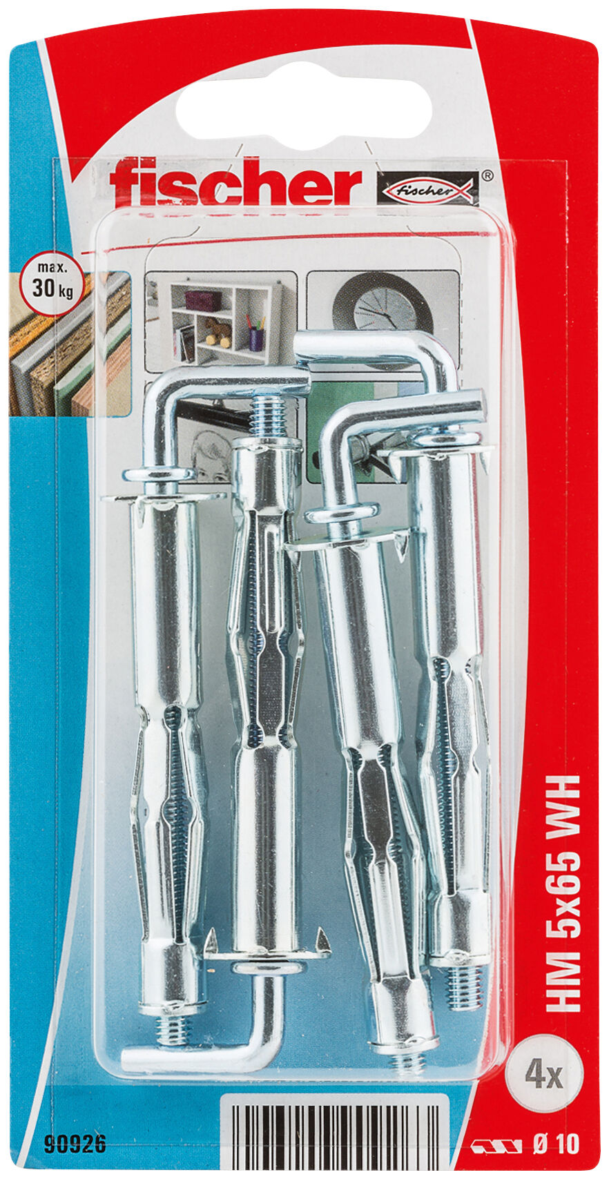 Packaging: "fischer Metal cavity fixing HM 5 x 65 H with angle hook SB-card"