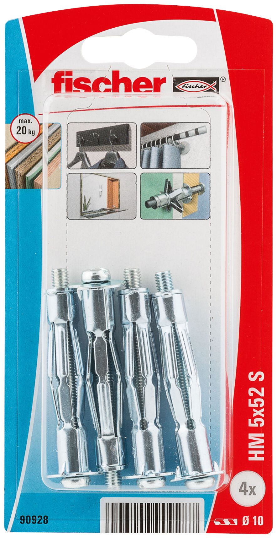 fischer HM 5 x 52 S-Cavity Metal Dowels with Screws for Attaching Pictures Curtain Rails in Panel Building Materials-Pack of 50-Item No Silver 519774 
