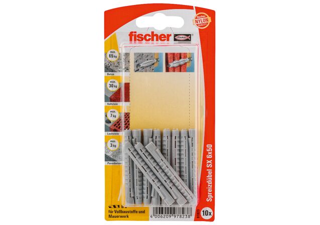 Packaging: "fischer Expansion plug SX 6 x 50 with larger anchorage depth"
