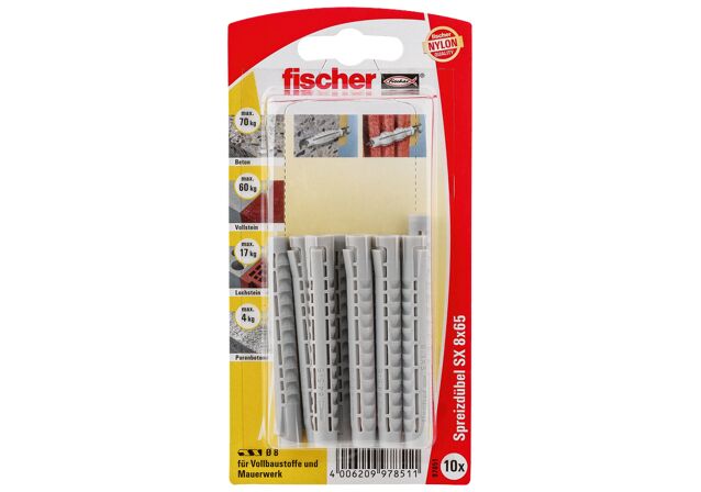Packaging: "fischer Expansion plug SX 8 x 65 with larger anchorage depth"