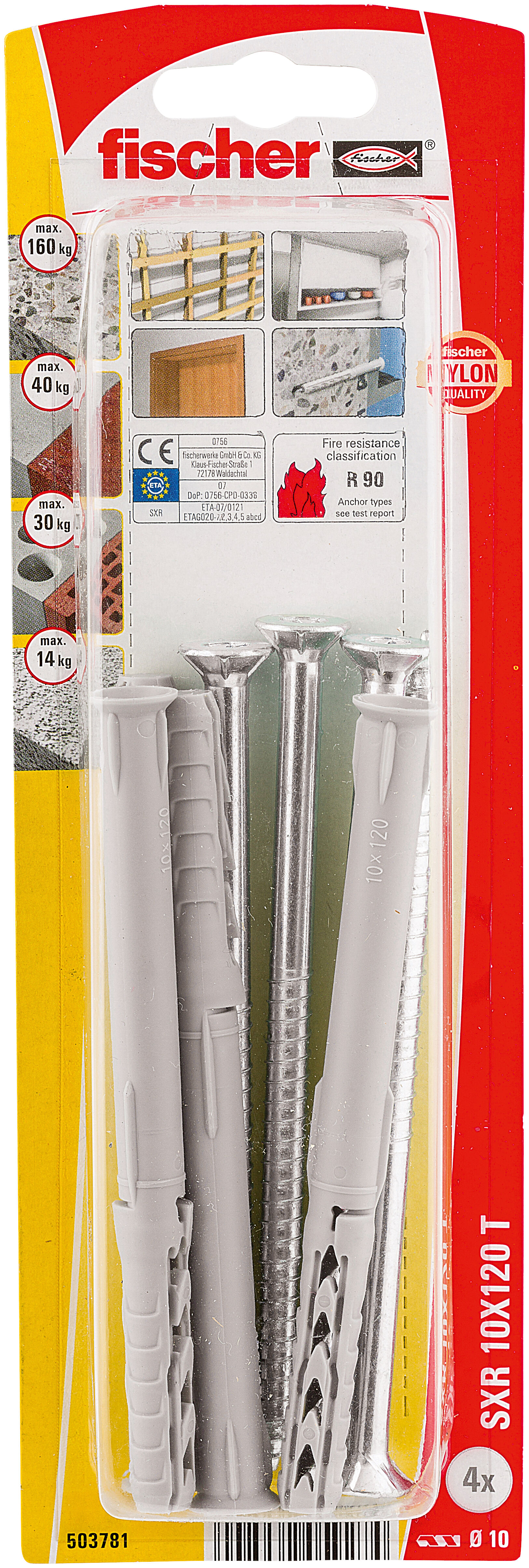 Packaging: "fischer Frame fixing SXR 10 x 120 T K with TX star recess"