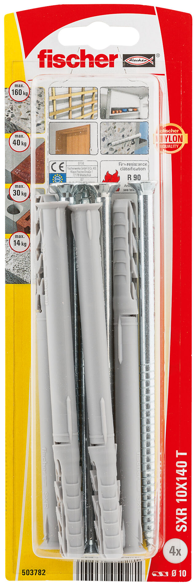 Packaging: "fischer Frame fixing SXR 10 x 140 T K with TX star recess"