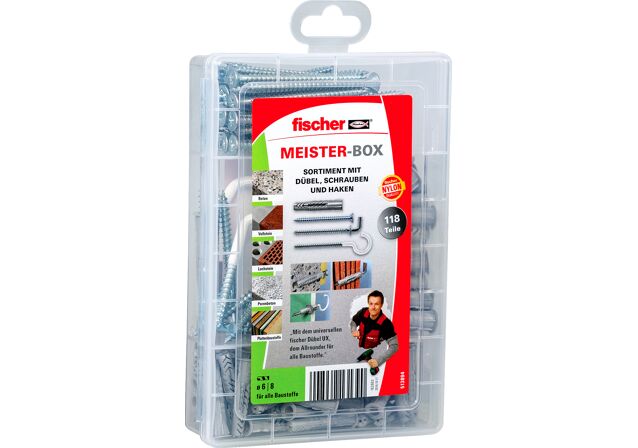 Produktbild: "fischer Meister-Box Universaldübel UX + Schraube + Haken (118 Teile)"