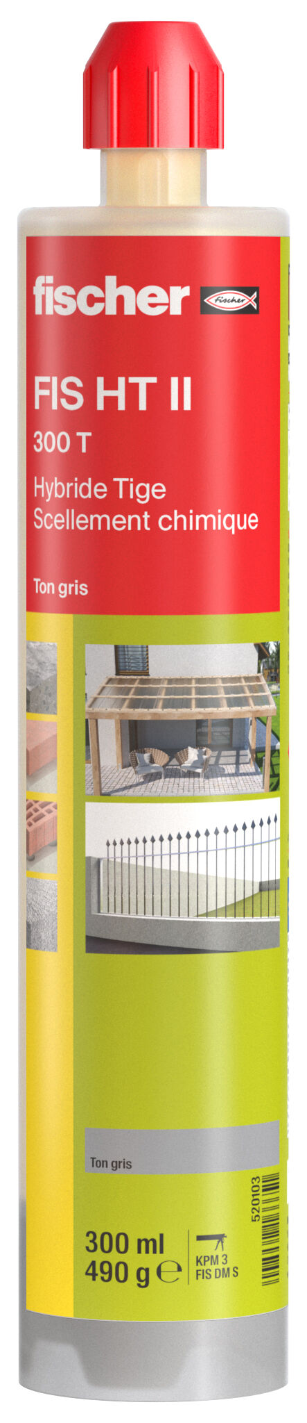 Product Picture: "Kit scellement chimique spécial chauffe-eau / Cartouche de résine FIS HT II de 300 ml ton gris, avec embouts mélangeurs, tamis, tiges filetées et écrous"