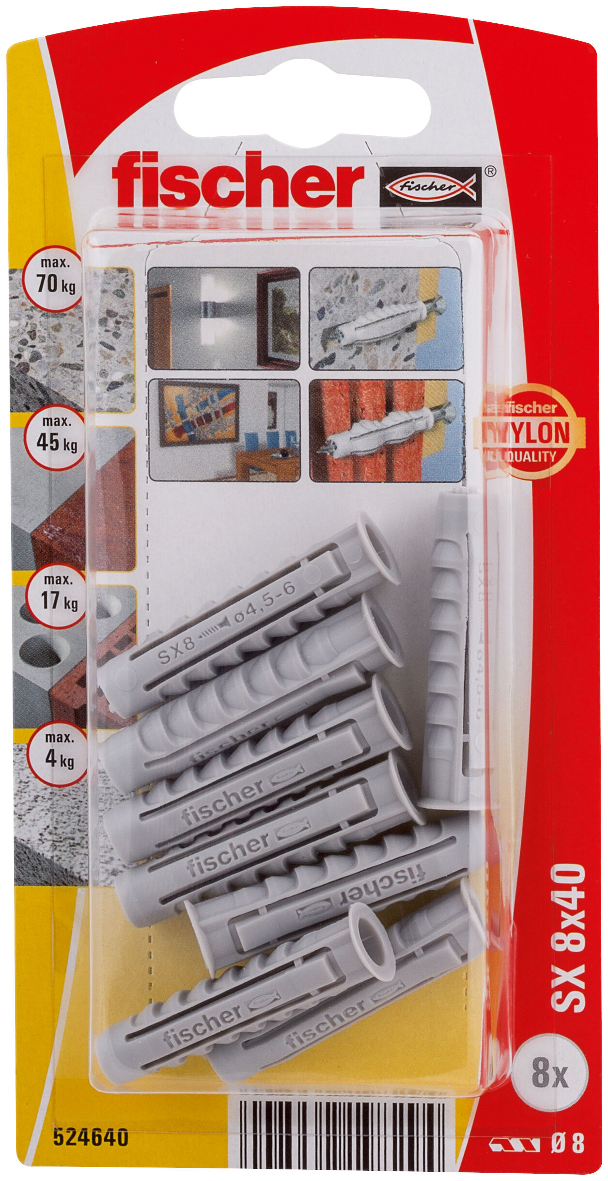 Packaging: "fischer Expansion plug SX 8 x 40 with rim"