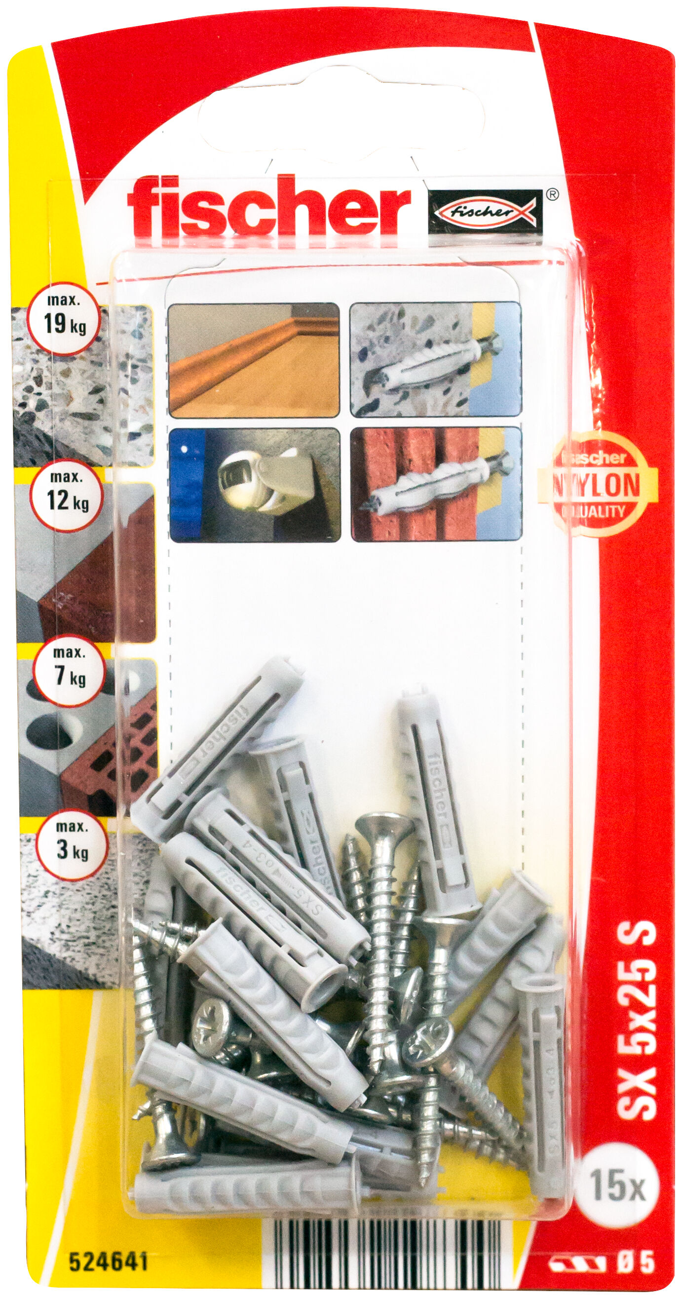 Packaging: "fischer Expansion plug SX 5 x 25 S with screw"